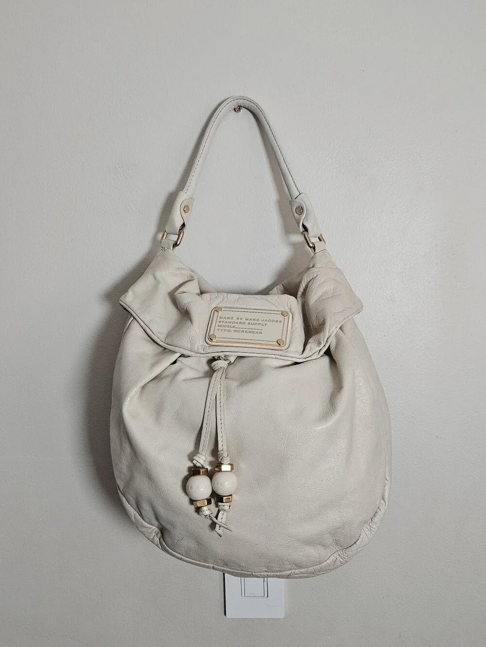 Marc by Marc Jacobs Standard Supply Large Ivory Bone Hobo 100% Leather Bag